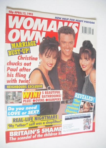 Woman's Own magazine - Stefan Dennis, Gayle and Gillian Blakeney cover (12 April 1993)