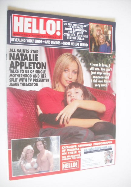 Hello! magazine - Natalie Appleton cover (12 December 1998 - Issue 539)