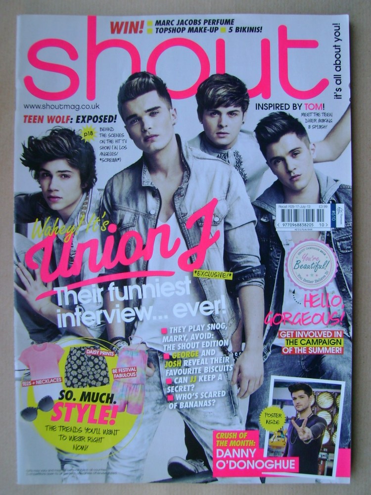 <!--2013-06-19-->Shout magazine - Union J cover (19 June - 16 July 2013)