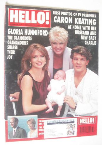 Hello! magazine - Caron Keating, Gloria Hunniford, Russ Lindsay and Baby Charlie cover (13 August 1994 - Issue 317)