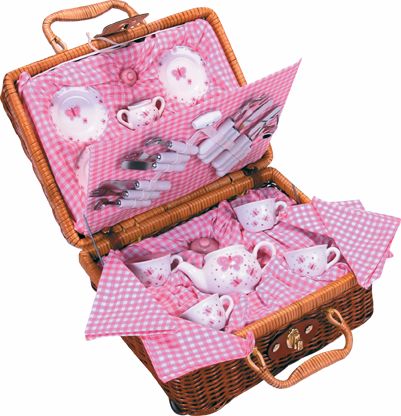 Butterfly China Tea Set and Picnic Basket
