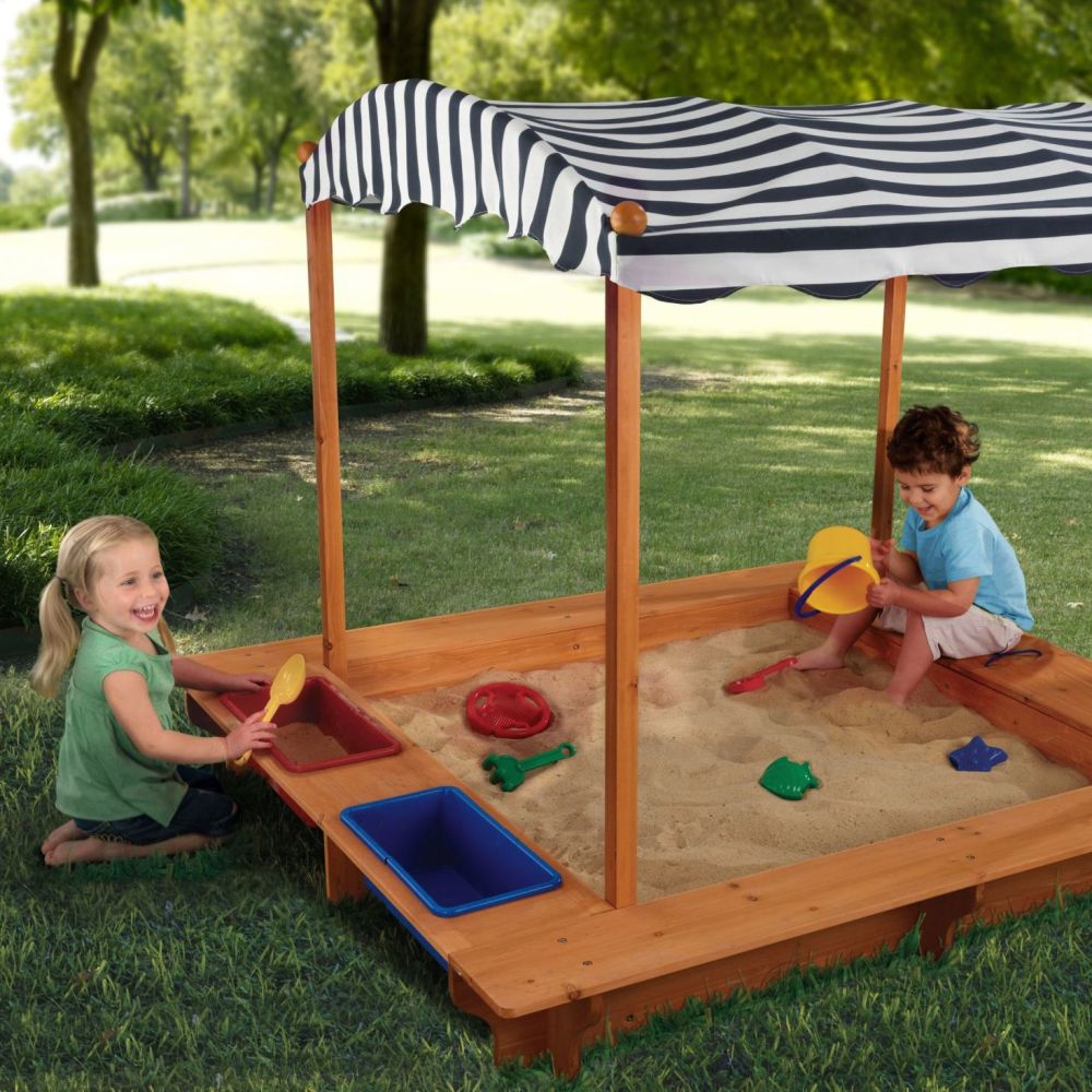 Outdoor Sandbox with Canopy - Navy & White