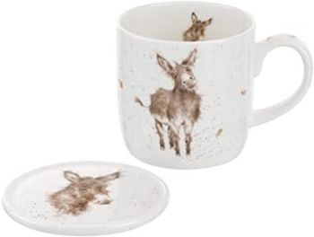 Wrendale by Royal Worcester Mug and Coasters Gentle Jack Donkey, Multi-Colour