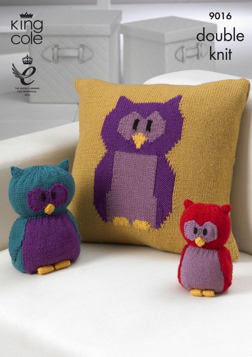 9016 Knitting Pattern - Owl Cushion Cover, Owl Doorstop & Owl Toy