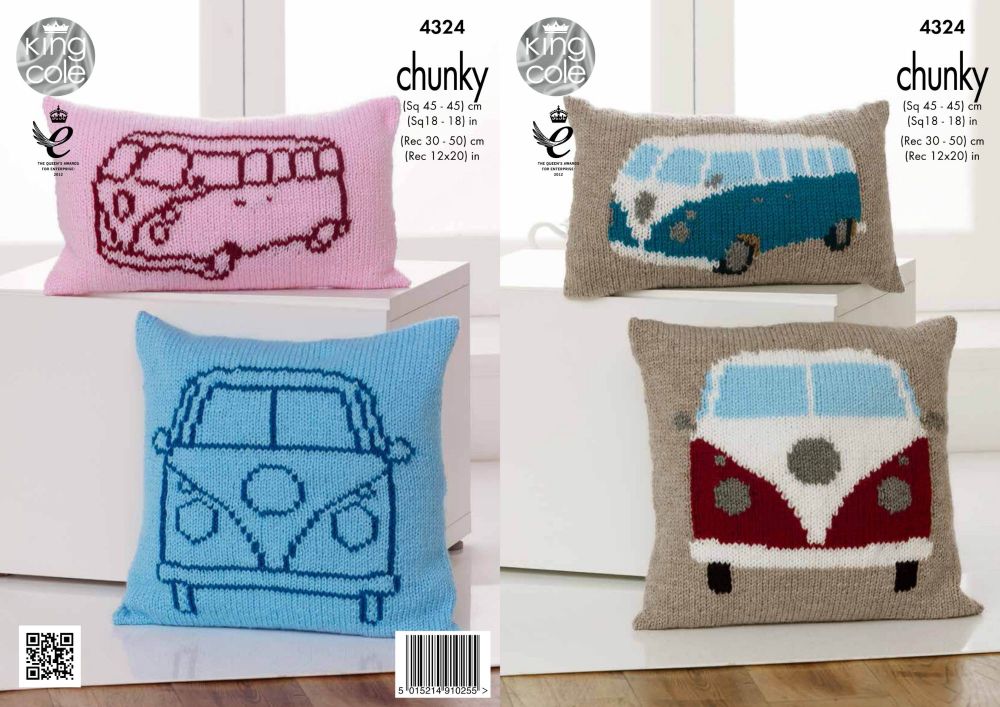 4324 Knitting Pattern  - Camper Van Cushions in King Cole Chunky