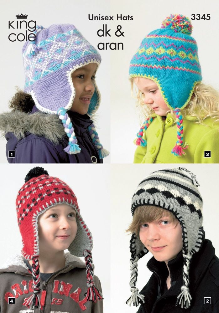 3345 Knitting Pattern - DK & Aran Children's Hats*