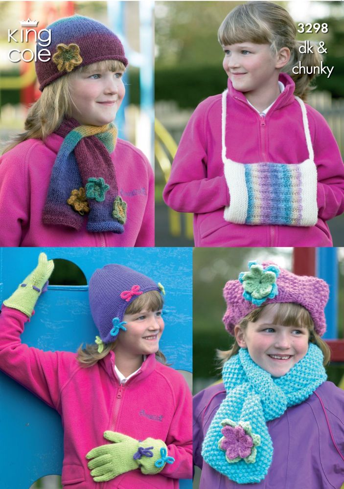 3298 Knitting Pattern - Girls Hats, Scarfs, Gloves & Handwarmer*