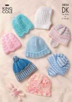 2824 Knitting Pattern DK - Babies Hats Tiny to 12 Months