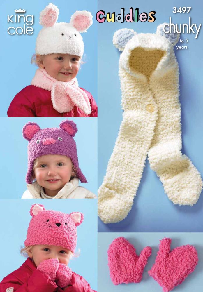 3497 Knitting Pattern Cuddles Chunky - Hats, Scarfs & Mittens 1-5 yrs