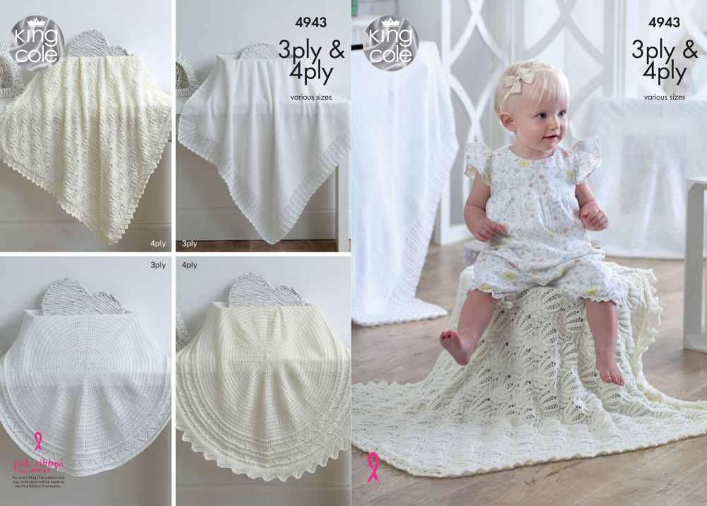 4943 Knitting Pattern - 3 Ply & 4 Ply Square & Circular Baby Shawls