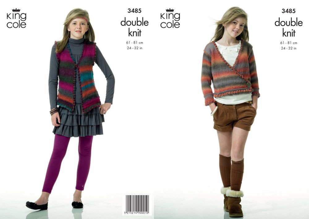 3485 Knitting Pattern - Girls Double Knit 24" - 32"*