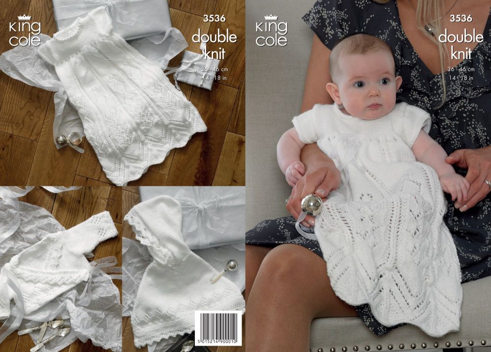 3536 Knitting Pattern - Babies Christening Set in Double Knit 14" - 18"