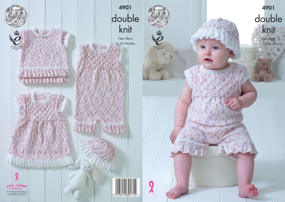 4901 Knitting Pattern - Double Knit Babies 14 - 22"