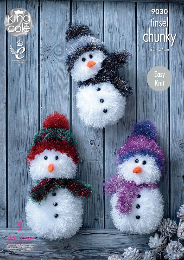 9030 Knitting Pattern - Tinsel Chunky Snowman (Easy Knit)