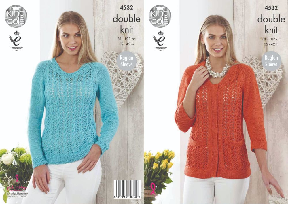 4532 Knitting Pattern - Ladies DK 32 42" (Raglan Sleeve)*