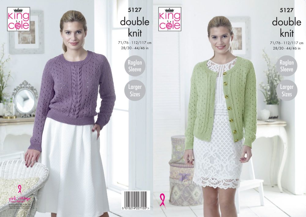 5127 Knitting Pattern - DK Sweater & Cardigan 28/30 - 44/46 (Raglan Sleeve)*