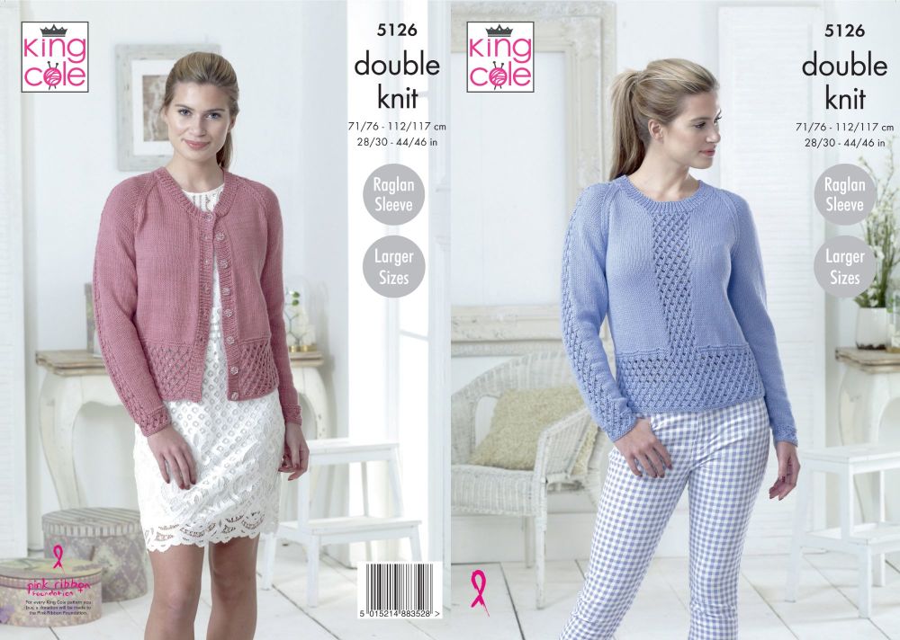 5126 Knitting Pattern - Cardigan & Sweater DK 28/30 - 44/46 (Raglan Sleeve)