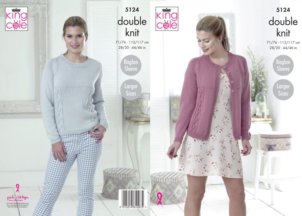 5124 Knitting Pattern - DK Cardigan & Sweater 28/30 - 44/46" (Raglan Sleeve)