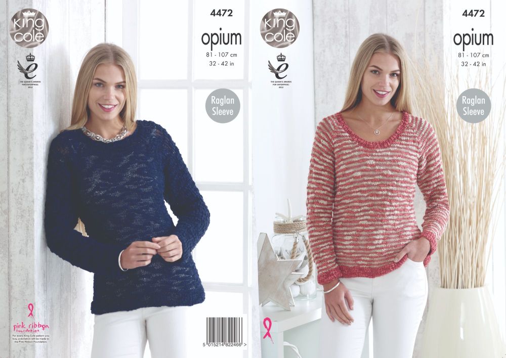 4472 Knitting Pattern - Sweaters in Opium with Raglan Sleeves 32 - 42"*