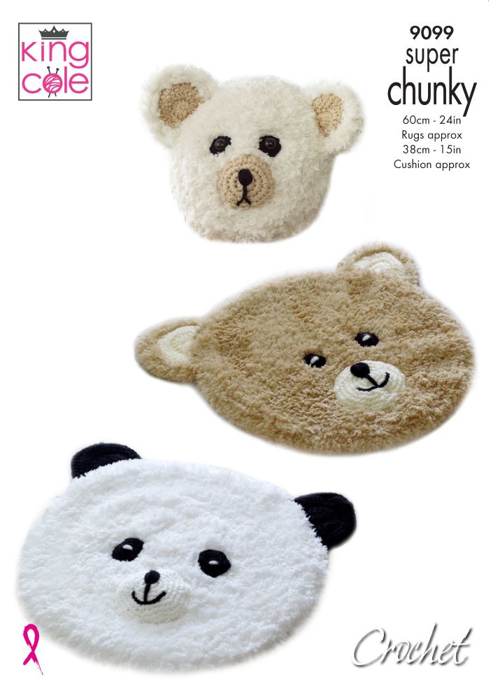 9099 Crochet Pattern - Crochet Teddy & Panda Rugs with Cushion