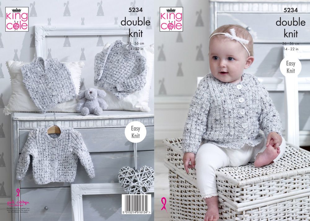 5234 Knitting Pattern - Babies Double Knit 14 - 22" (Easy Knit)