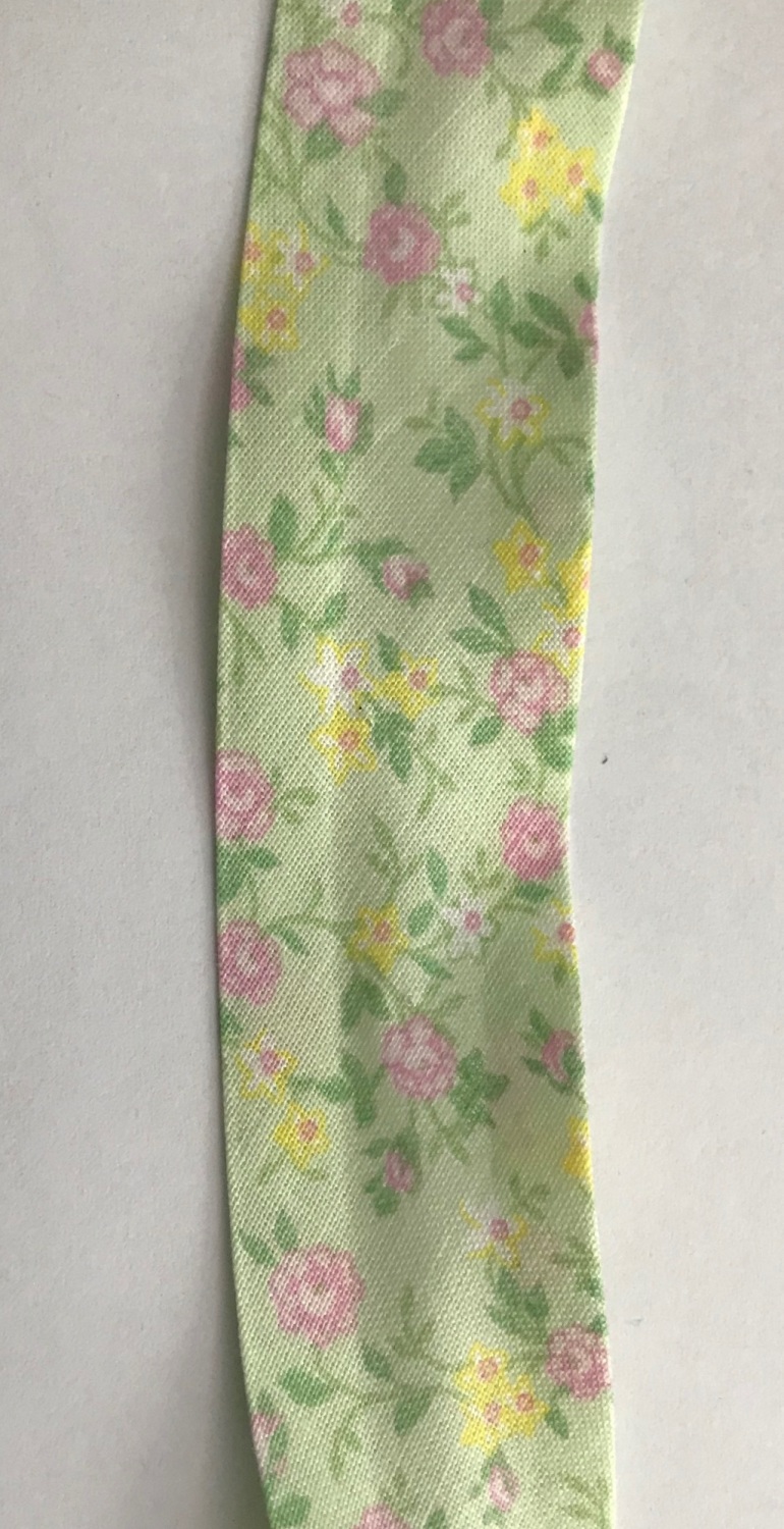 25mm Mint Green with Pink & Yellow Floral Bias Binding - Fantasia 8195