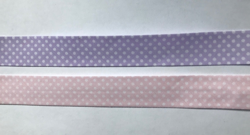 Bias Binding Lilac with White Spots 68 - 25mm Wide 