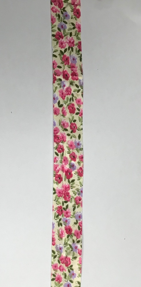 25mm Pink & Lilac Floral Bias Binding - Fantasia 2199