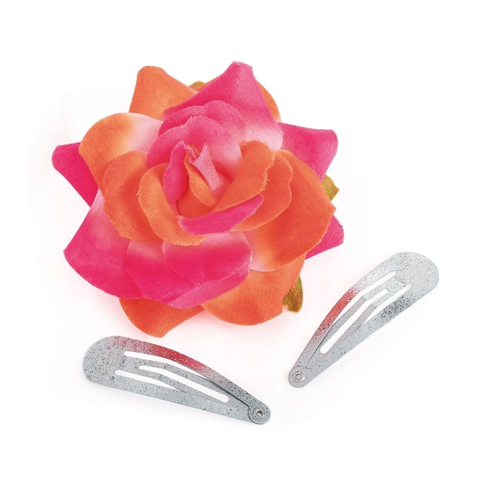 Orange & Pink Rose with Snap Clips - 31872