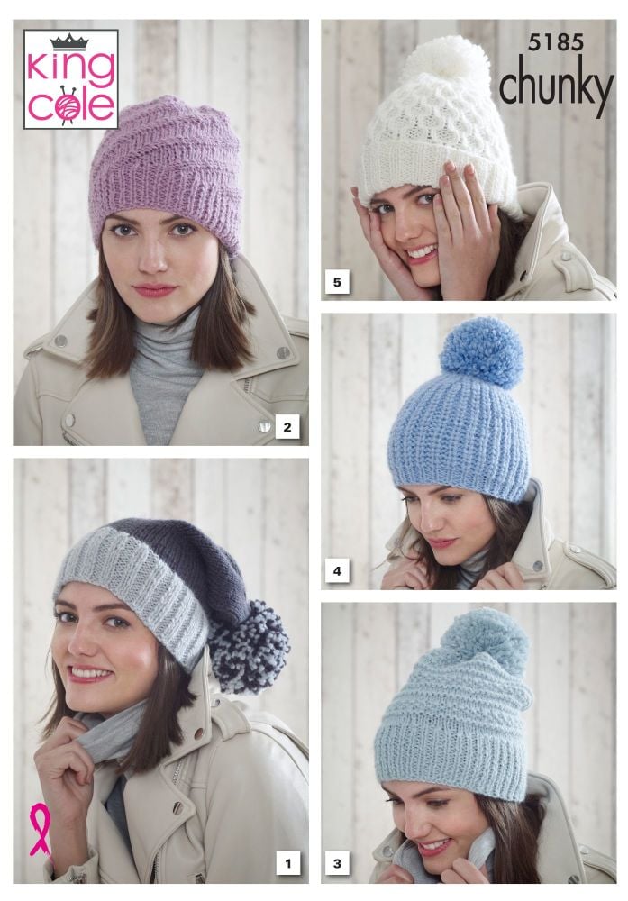 5185 Knitting Pattern - Ladies Hats in Chunky