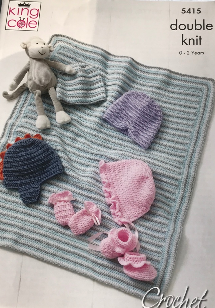 5415 Crochet Pattern - Baby Hat, Mitts, Bootees & Blanket DK