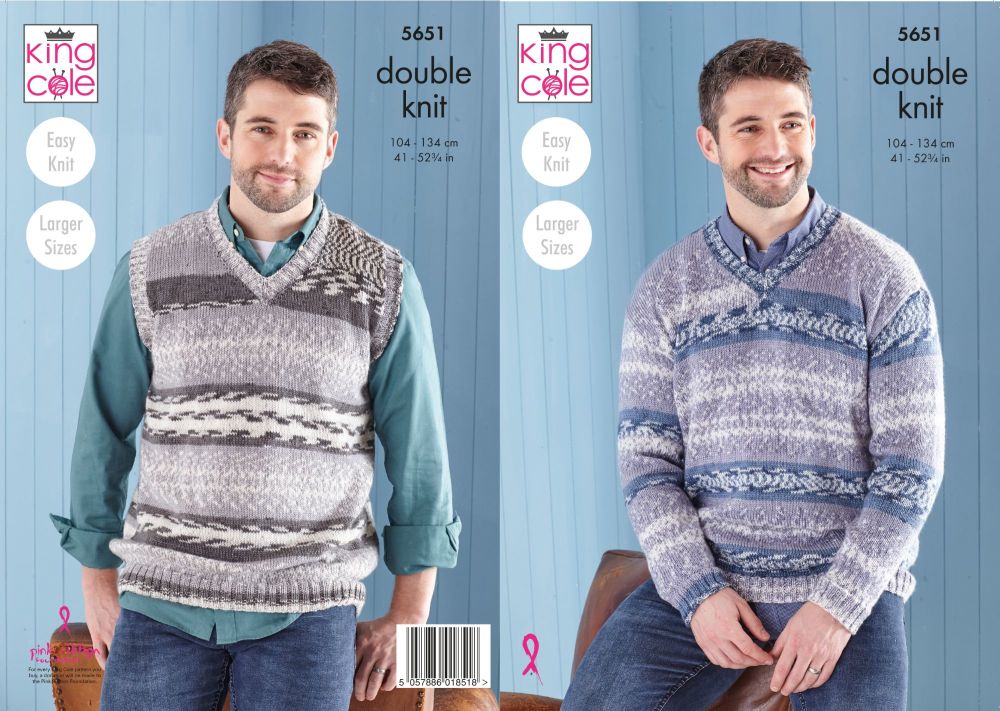 5651 Knitting Pattern - Men's Easy Knit DK (Fjord)
