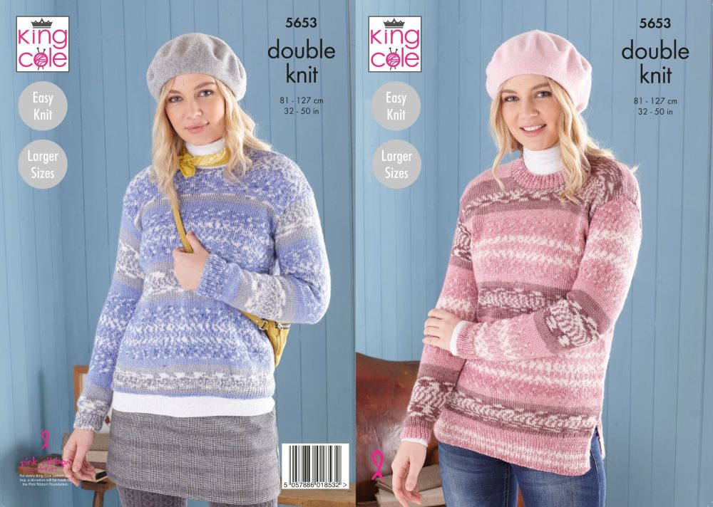5653 Knitting Pattern - Ladies Easy Knit DK (Fjord)