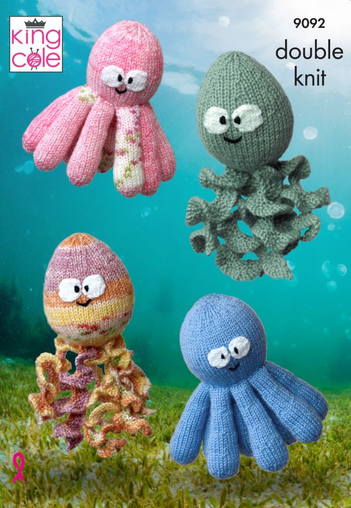 9092 Knitting Pattern - Octopus & Squid Toys in Double Knit
