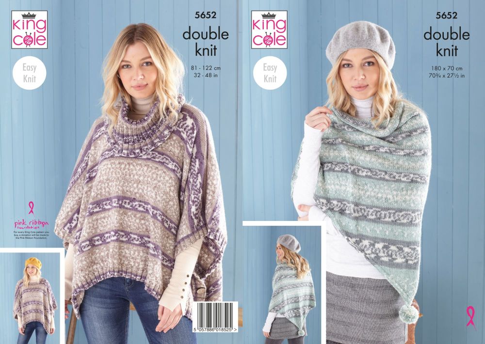 5652 Knitting Pattern - Ladies Easy Knit DK (Fjord)