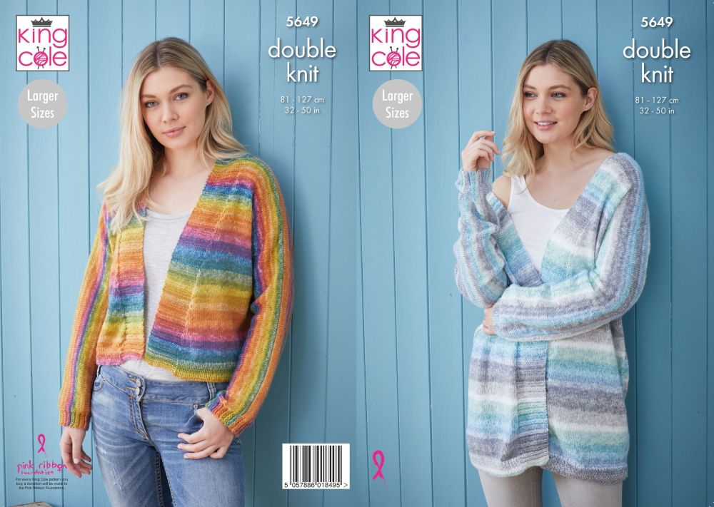 5649 Knitting Pattern - Ladies Double Knit Cardigan 32 - 50"