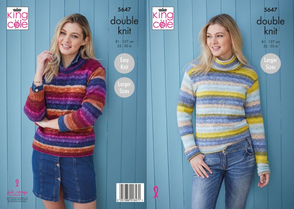 5647 Knitting Pattern - Ladies Double Knit Sweater 32 - 50"