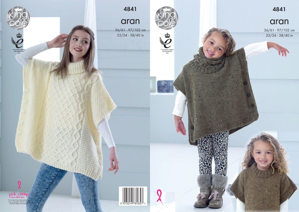 4841 Knitting Pattern - Aran Tabbard Girls & Ladies 22/24 - 38/40"