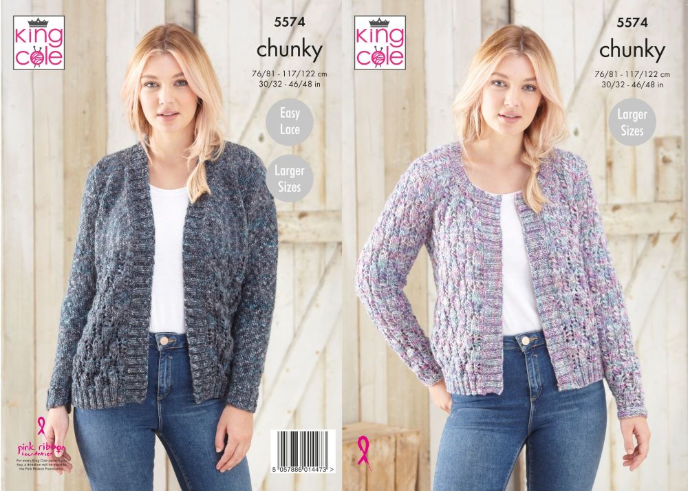 5574 Knitting Pattern - Ladies Cardigans in Chunky 30/32 - 46/48"