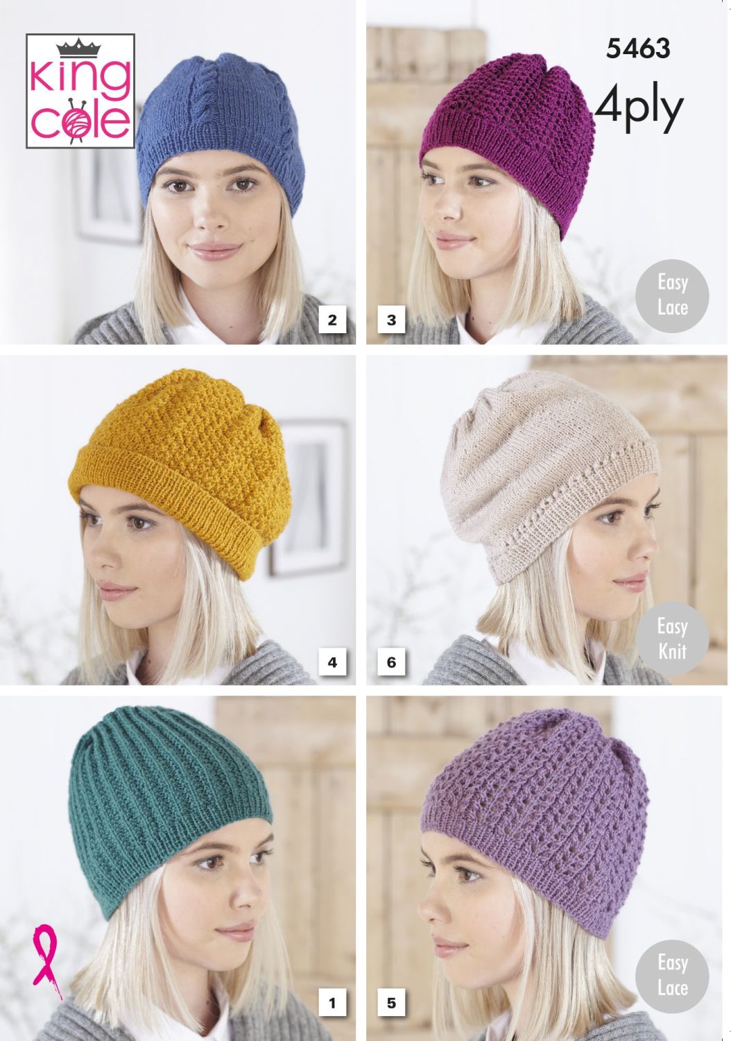 5463 Knitting Pattern - Ladies Hats in 4ply