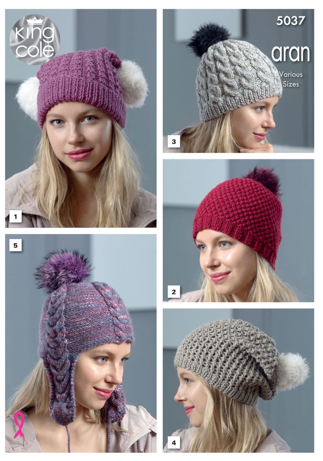 5037 Knitting Pattern - Ladies Hats in Aran
