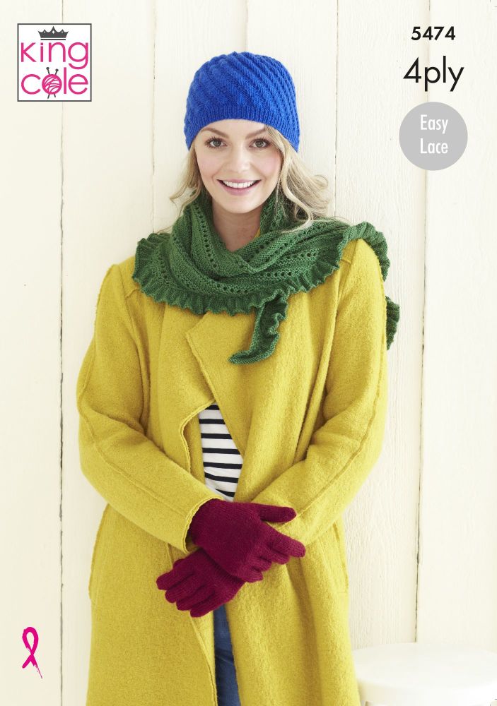5474 Knitting Pattern - Ladies Wrap, Gloves & Hat