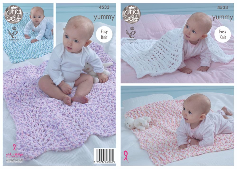 4533 Knitting Pattern - Babies Blankets in Yummy