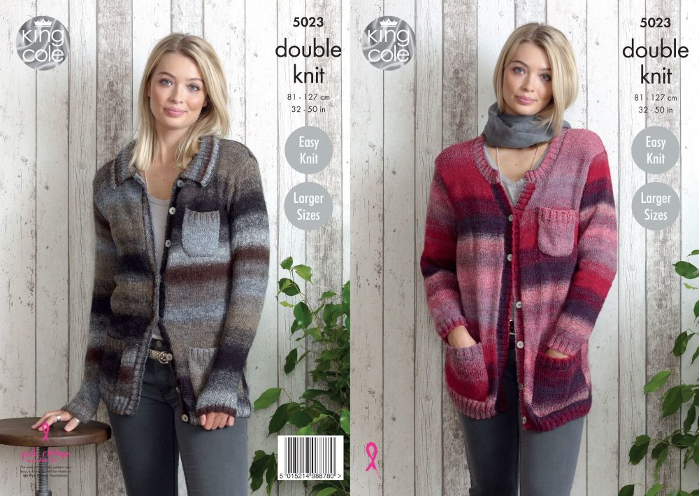 5023 Knitting Pattern - Ladies Double Knit Cardigans 32 - 50"*