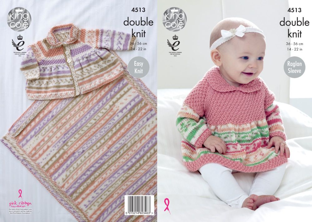 4513 Knitting Pattern - Babies Double Knit 14 - 22" Sweater, Cardigan & Blanket*