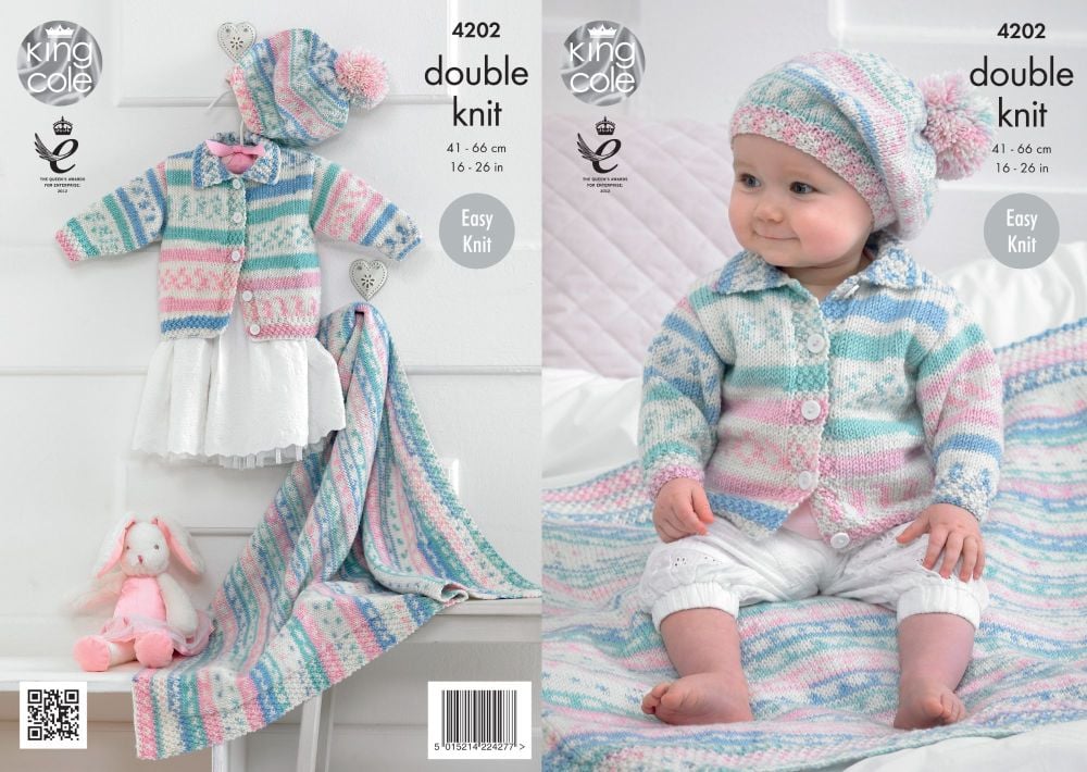 4202 Knitting Pattern - Double Knit, Babies Blanket, Cardigan and Beret