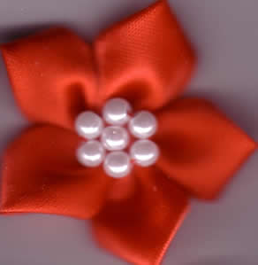 Ribbon Flower with Pearls - Red