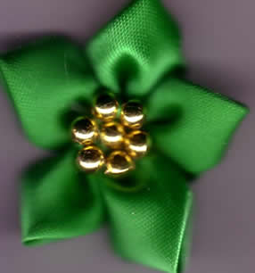 Ribbon Flower with Gold Beads - Green