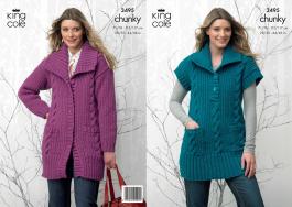 3495 Knitting Pattern - Ladies Chunky 28/30 - 44/46
