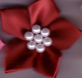 Ribbon Flower with Pearls - Wine